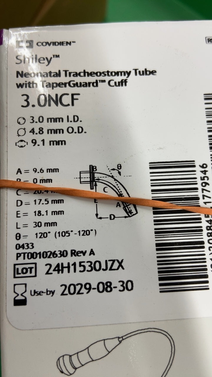 3.0NCF - COVIDIEN - Shiley Neonatal Tracheostomy Tube with TaperGuard Cuff 3.0NCF, (BX/1)