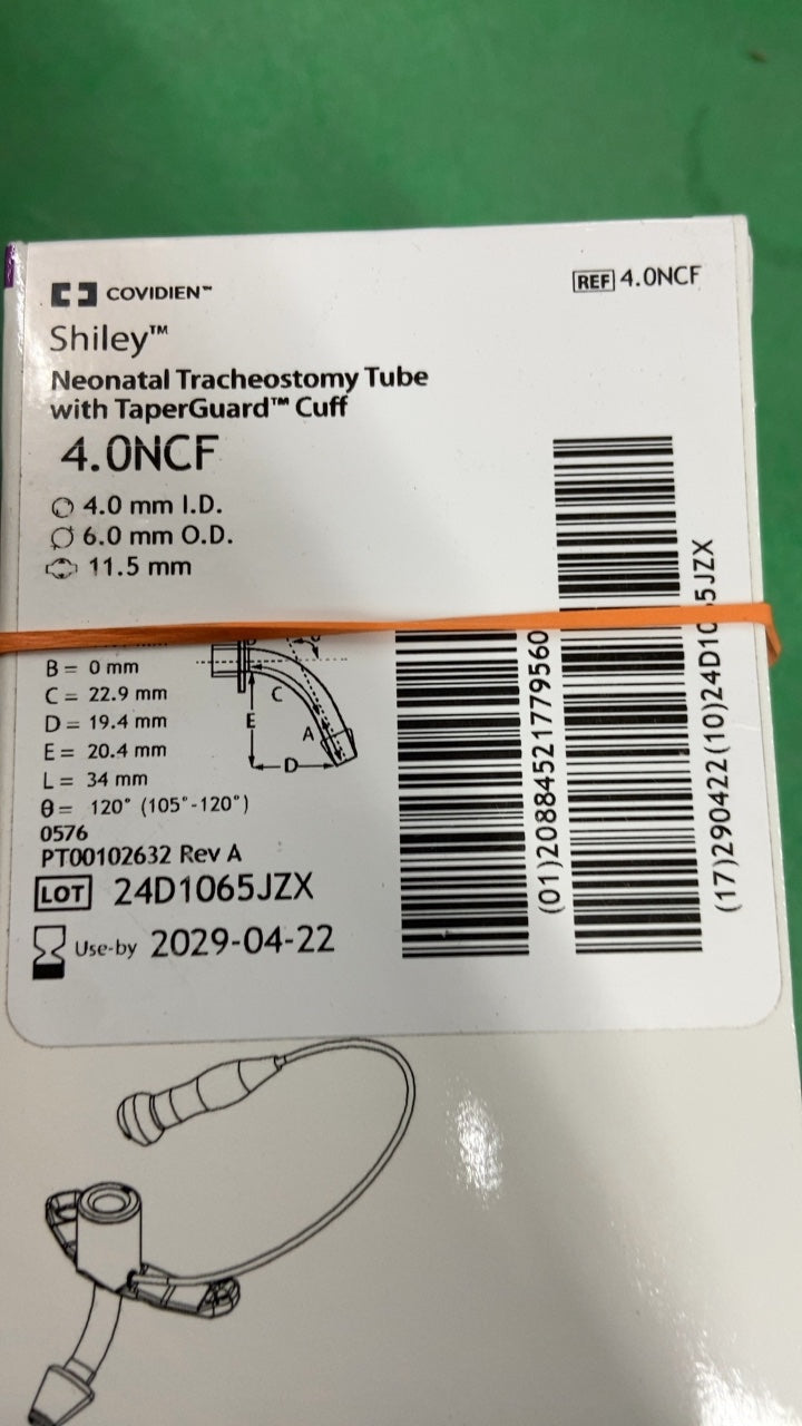 4.0NCF - COVIDIEN - Shiley™ Neonatal Tracheostomy Tube with TaperGuard™ Cuff, (BX/1)