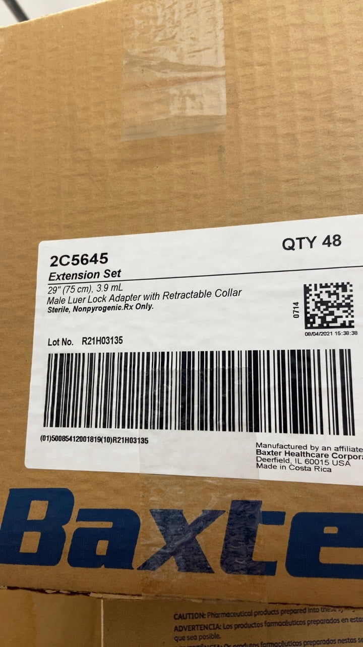 2C5645 - BAXTER - Extension Set, 29" (75 cm), 3.9 mL, Male Luer Lock Adapter with Retractable Collar, Sterile, Nonpyrogenic, Rx Only, (BX/48)
