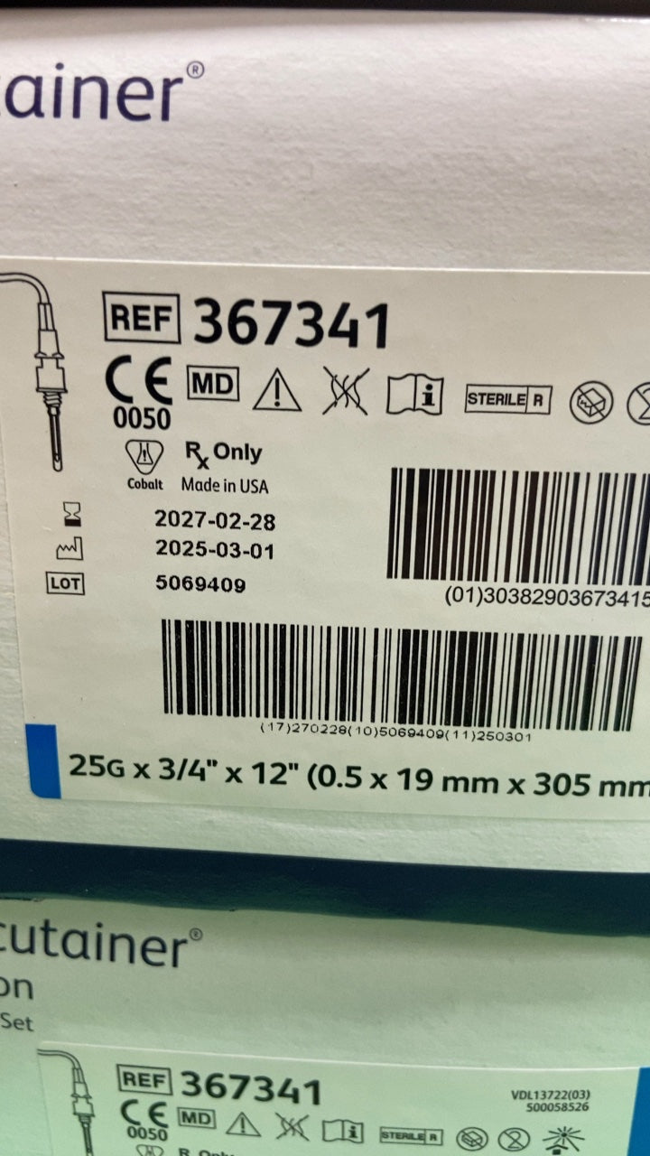 367341 - BD - Bd Vacutainer Push Button Blood Collection Set, 25G X 3/4" X 12", (BX/50)