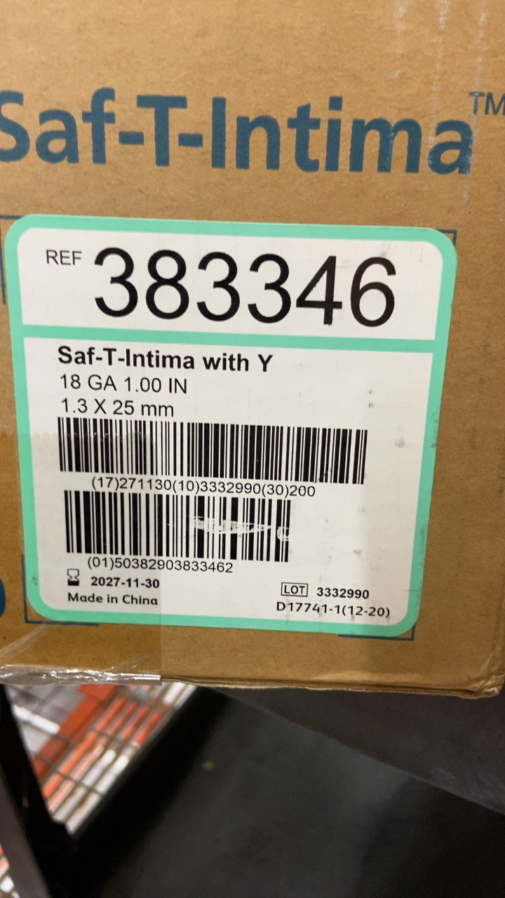 383346 - BD - Saf-T-Intima with Y 18 GA 1.00 IN 1.3 X 25 mm, (CS/200)