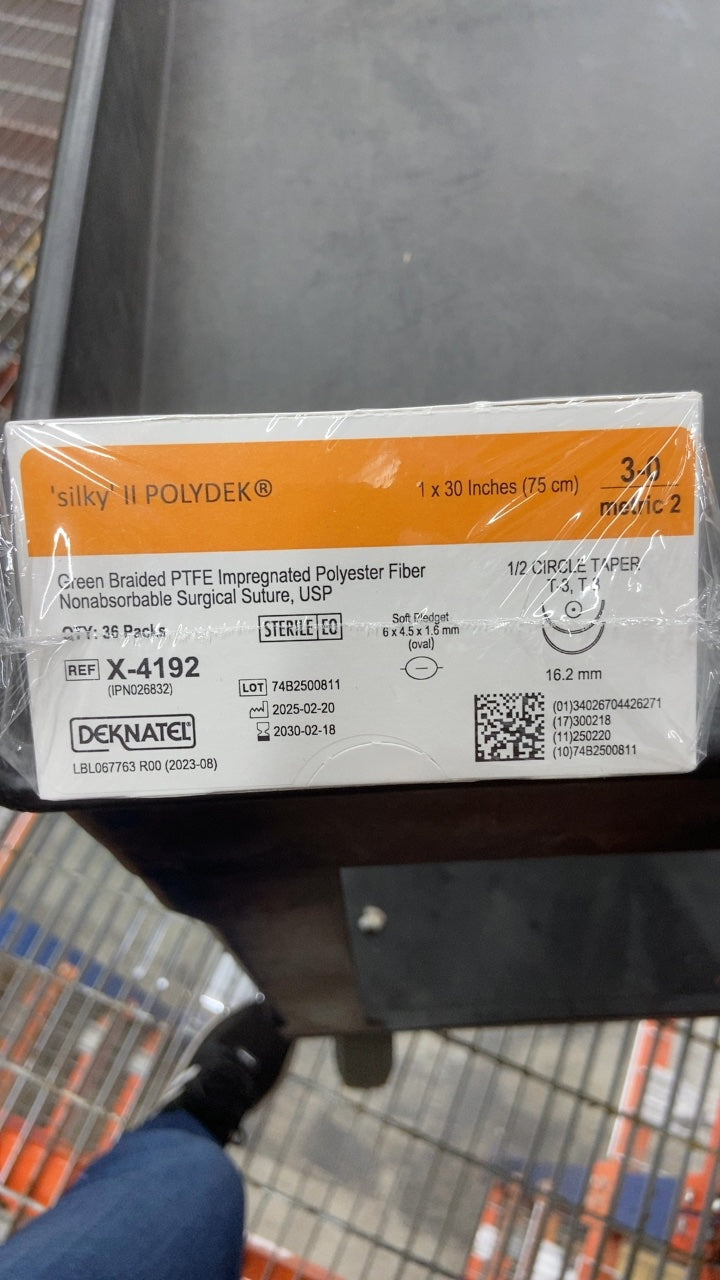 X-4192 - DEKNATEL - silky II POLYDEK Green Braided PTFE Impregnated Polyester Fiber Nonabsorbable Surgical Suture, USP, (BX/36)