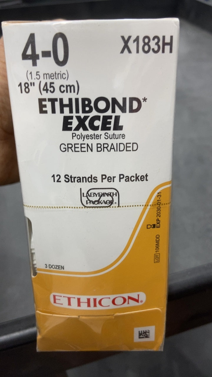 X183H - ETHICON - Ethibond Excel Non-Absorbable Braided Polyester Suture, Size 4-0, 18 in. Length, (BX/36)