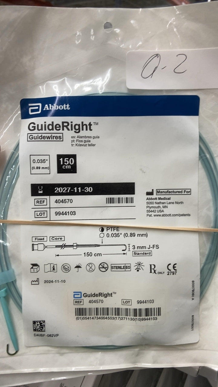 404570 - ABBOTT - GuideRight Guidewire, 0.035 in. x 150 cm, J Tip, (EA/1)