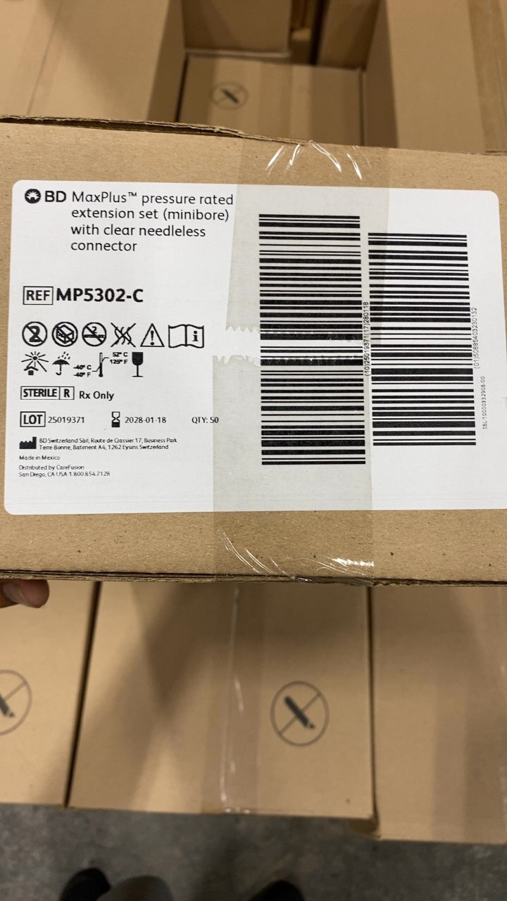 MP5302-C - BD - BD MaxPlus pressure rated extension set (minibore) with clear needleless connector, (BX/50)