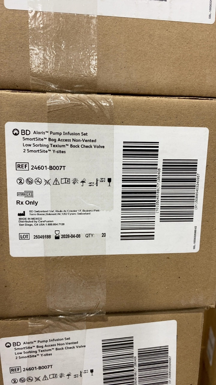 24601-B007T - BD - Alaris™ Pump Infusion Set SmartSite™ Bag Access Non-Vented Low Sorbing Texium™ Back Check Valve 2 SmartSite™ Y-sites, (BX/20)