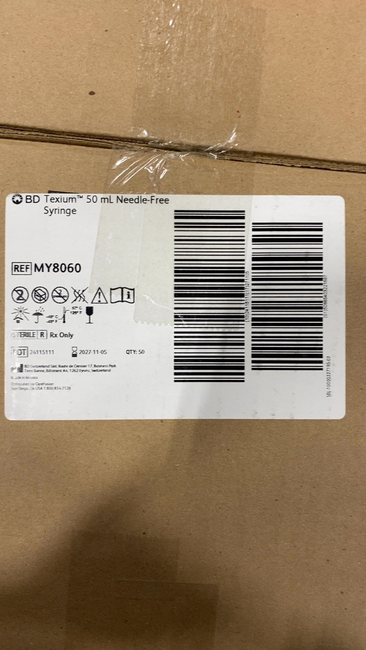 MY8060 - BD - BD Texium 50 mL Needle-Free Syringe, (BX/50)