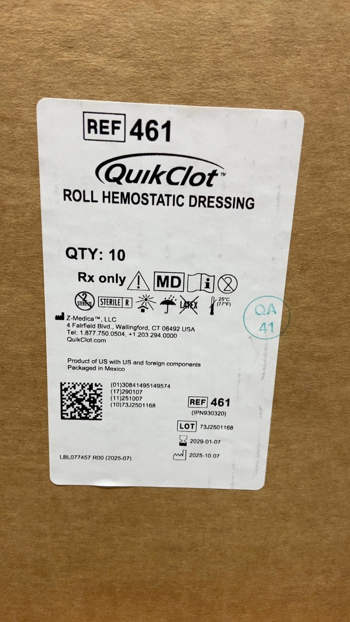 461 - Z-MEDICA - QuikClot Roll Hemostatic Dressing, (CS/10)