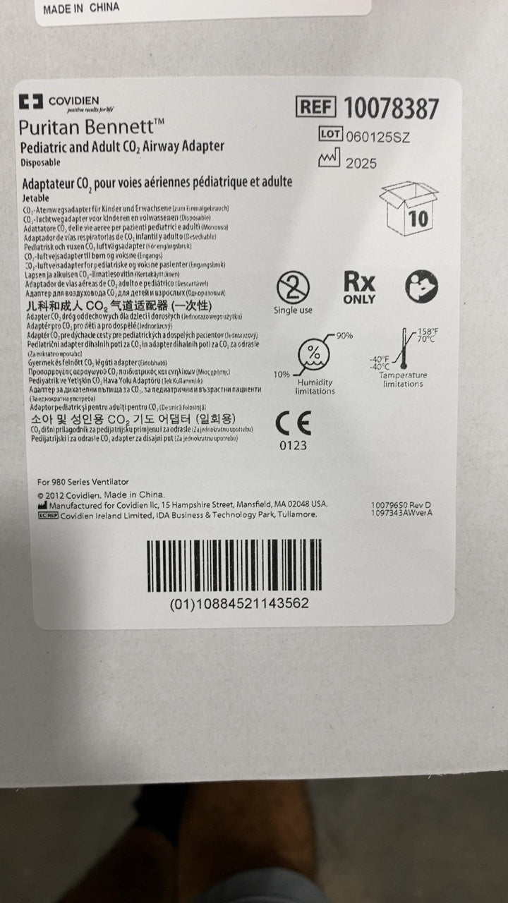 10078387 - COVIDIEN - Puritan Bennett Pediatric and Adult CO2 Airway Adapter Disposable, (BX/10)