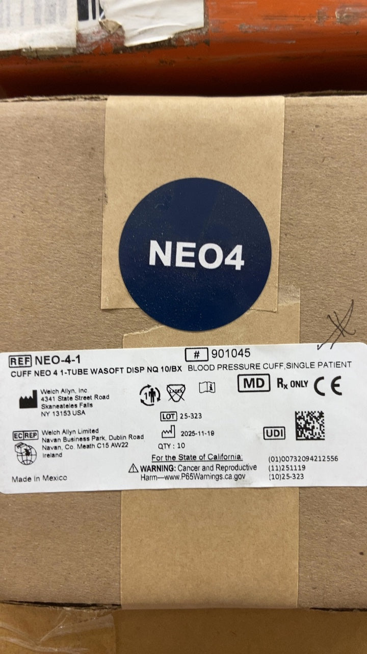 NEO-4-1 - WELCH ALLYN - CUFF NEO 4 1-TUBE WASOFT DISP NQ 10/BX BLOOD PRESSURE CUFF, SINGLE PATIENT, (BX/10)