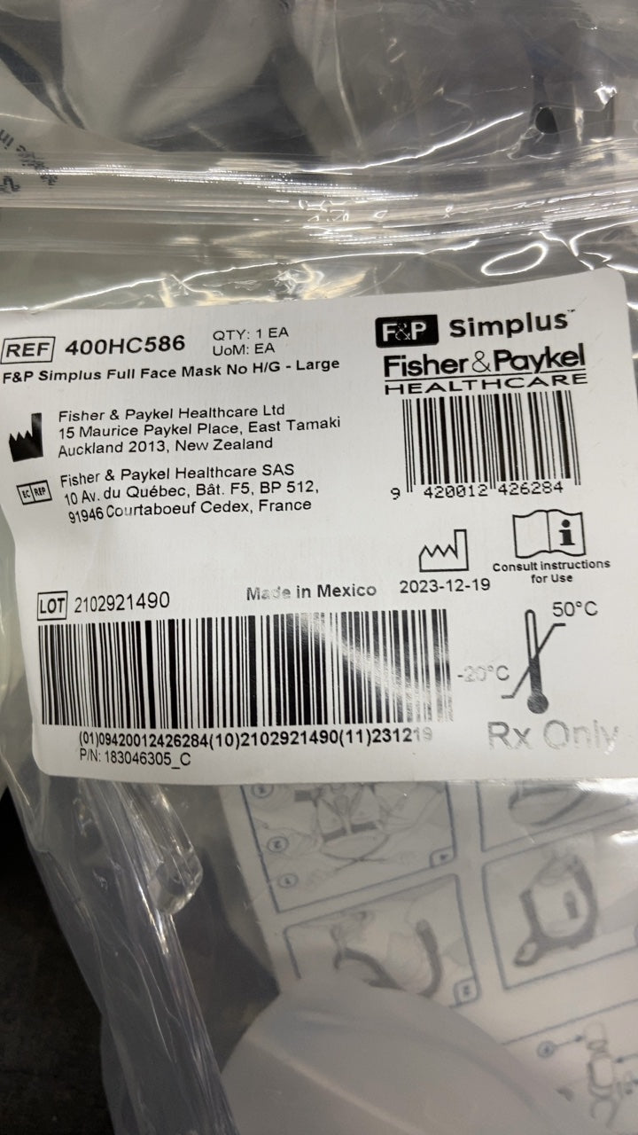 400HC586 - FISHER & PAYKEL - F&P Simplus Full Face Mask No H/G - Large, (EA/1)