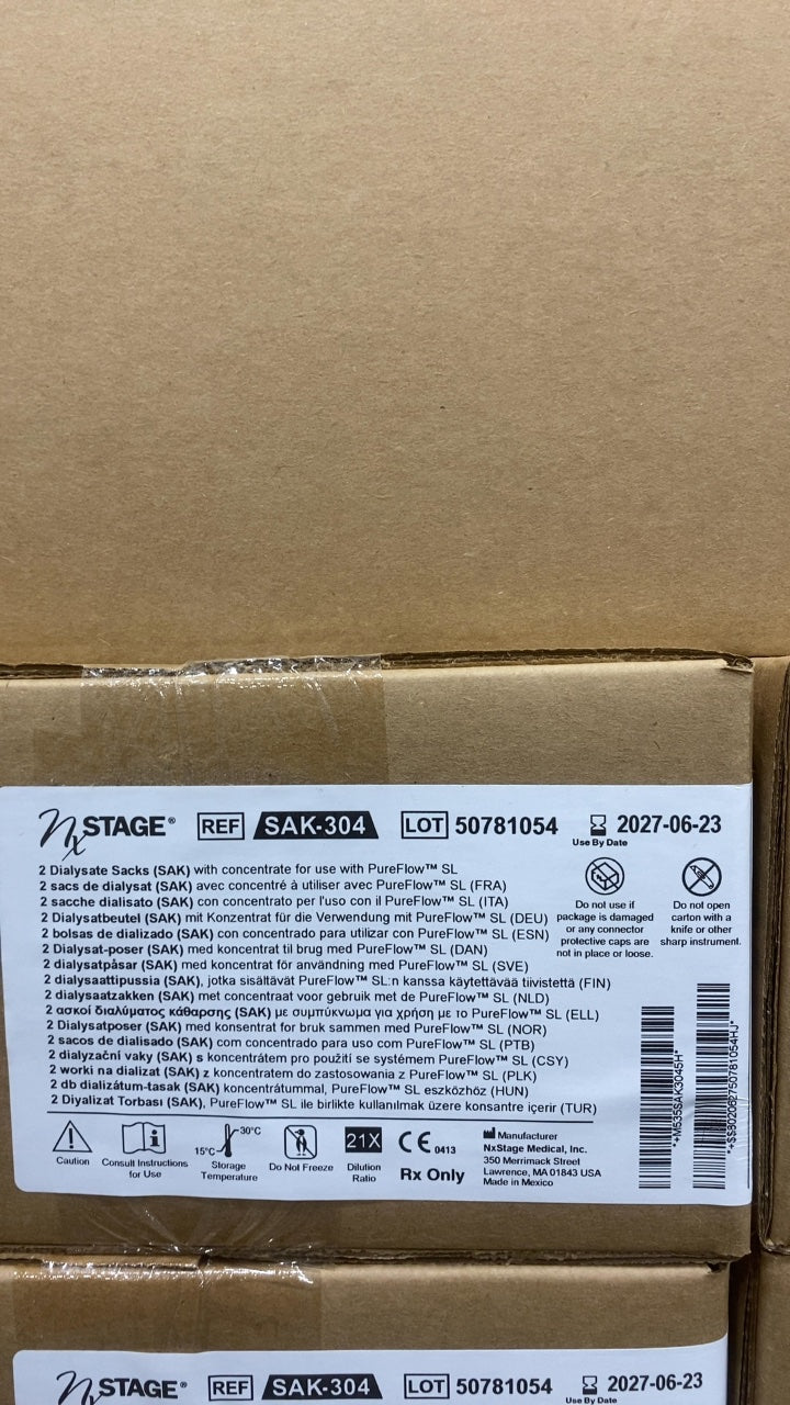 SAK-304 - NXSTAGE - 2 Dialysate Sacks (SAK) with concentrate for use with PureFlow SL, (BX/2)