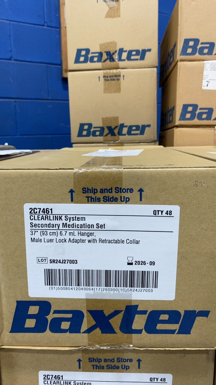 2C7461 - BAXTER - CLEARLINK System Secondary Medication Set 37" (93 cm) 6.7 mL Hanger, Male Luer Lock Adapter with Retractable Collar, (BX/48)
