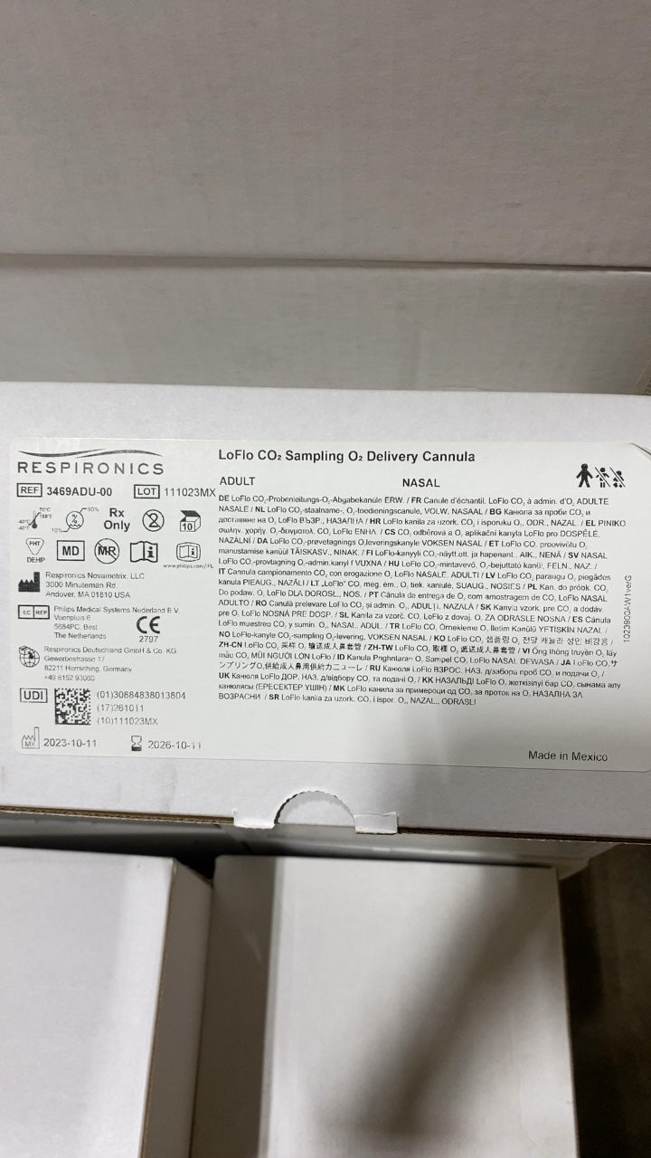 3469ADU-00 - RESPIRONICS - LoFlo CO2 Sampling O2 Delivery Cannula ADULT NASAL, (BX/10)