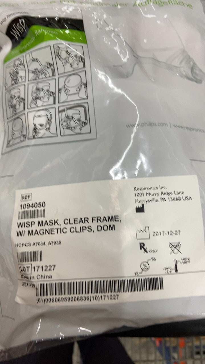 1094050 - RESPIRONICS - WISP MASK, CLEAR FRAME, W/ MAGNETIC CLIPS, DOM, (EA/1)