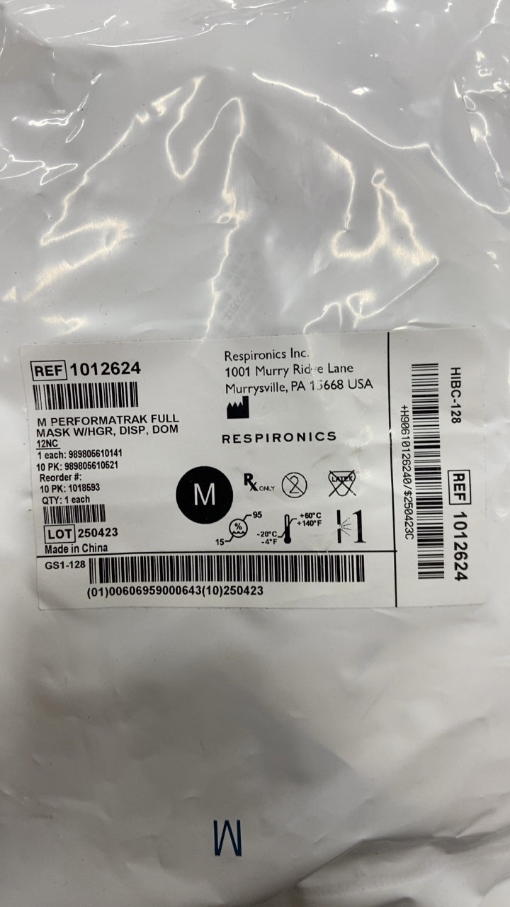 1012624 - RESPIRONICS - M PERFORMATRAK FULL MASK W/HGR, DISP, DOM 12NC, (EA/1)