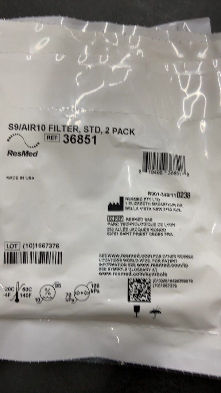 36851 - RESMED - S9/AIR10 FILTER, STD, 2 PACK, (EA/1)
