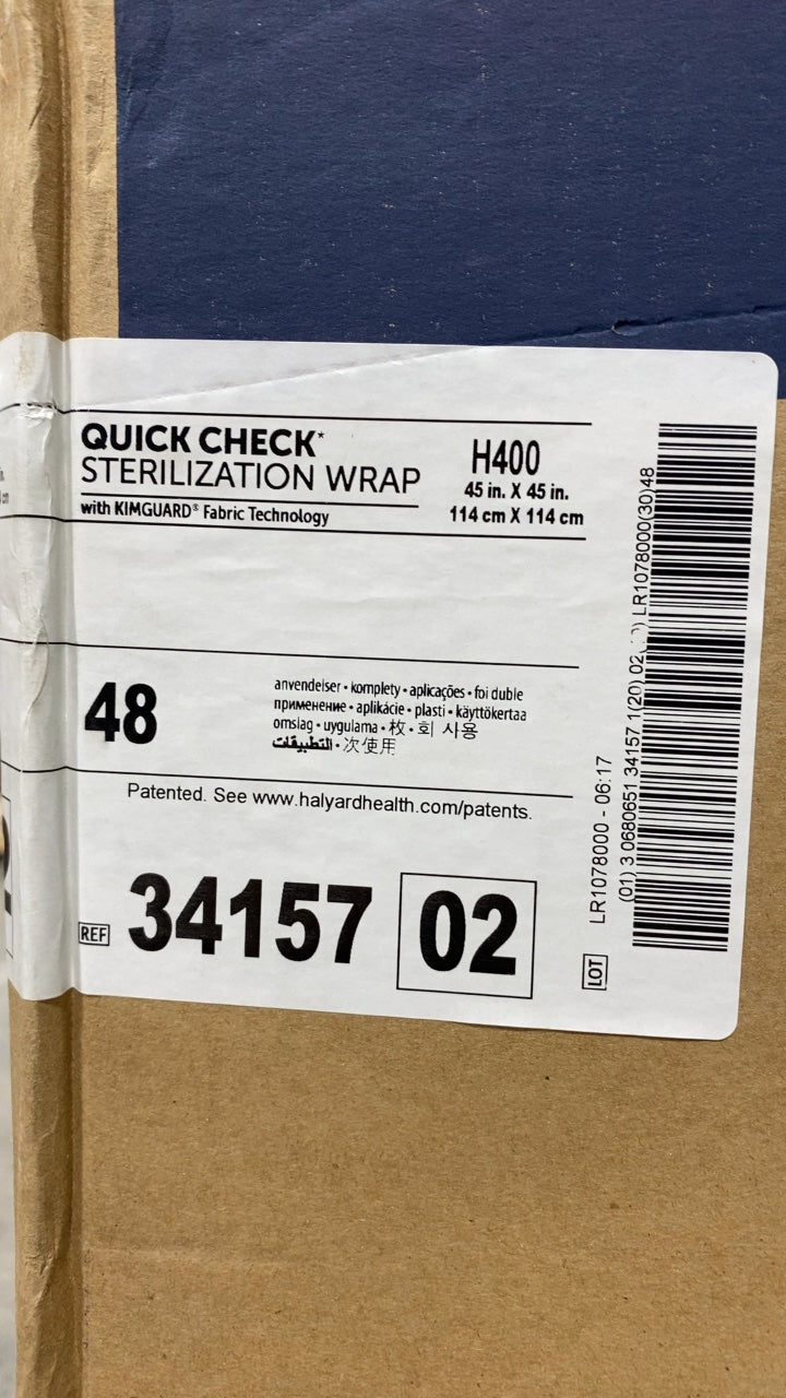 34157 - HALYARD - QUICK CHECK STERILIZATION WRAP with KIMGUARD Fabric Technology H400 45 in. X 45 in. 114 cm X 114 cm, (BX/2)
