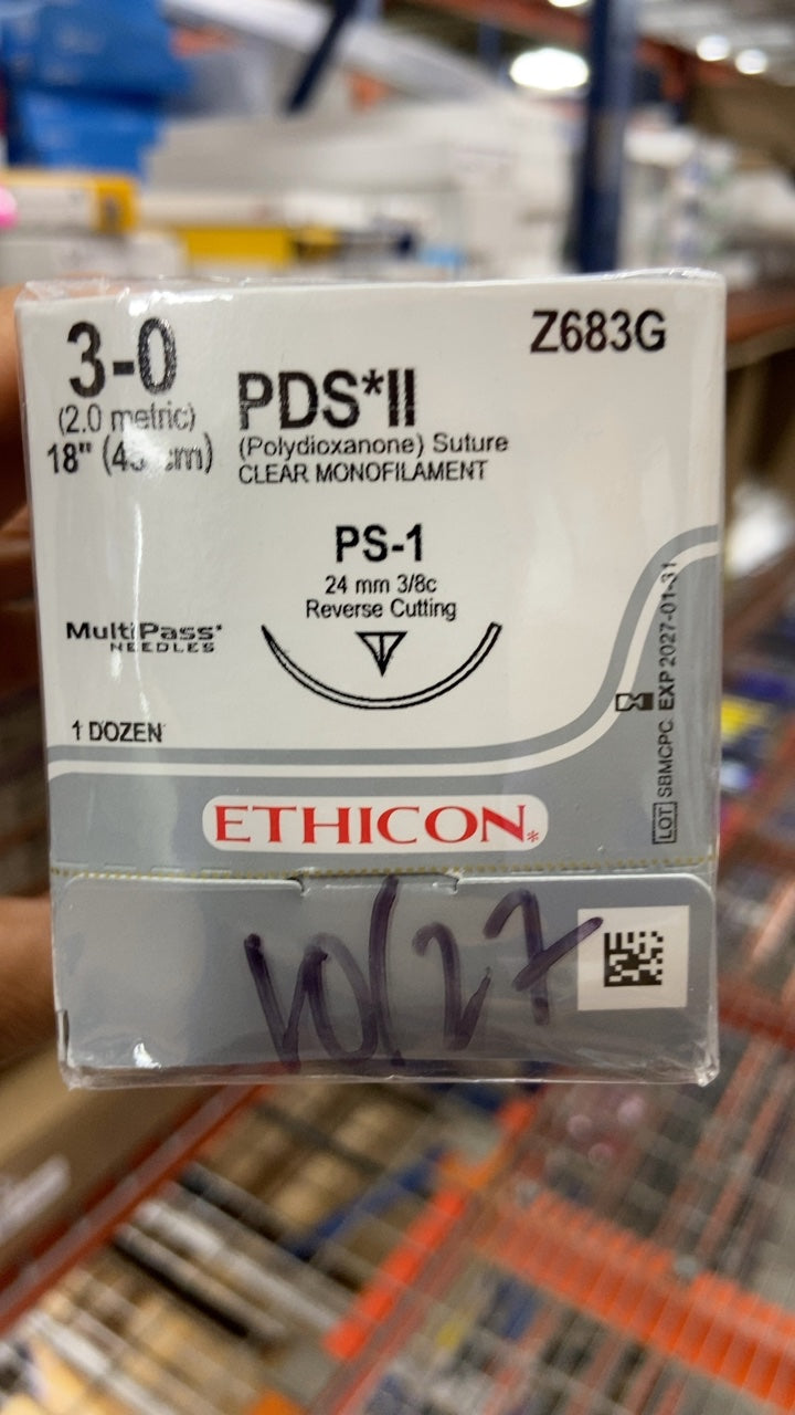 Z683G - ETHICON - PDS II Absorbable Monofilament Polydioxanone Suture, Size 3-0, 18 in. Length, PS-1 Needle, (BX/12)