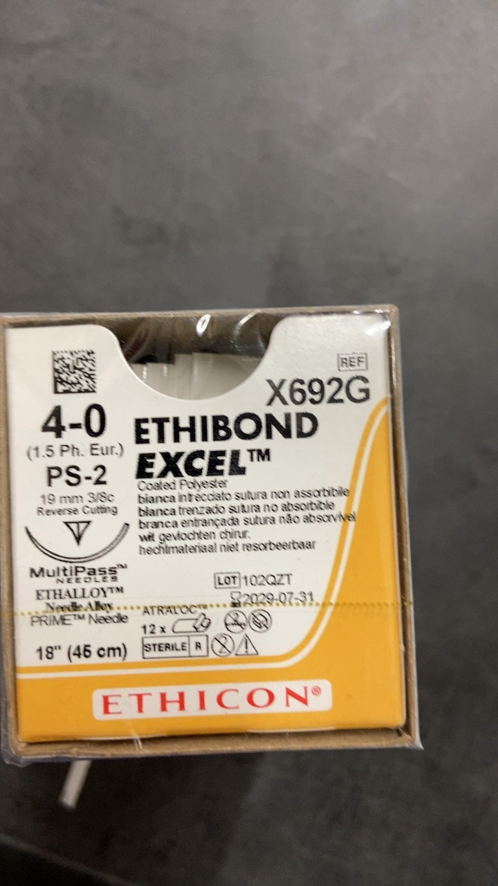 X692G - ETHICON - Ethibond Excel Non-Absorbable Braided Polyester Suture, Size 4-0, 18 in. Length, PS-2 Needle, (BX/12)