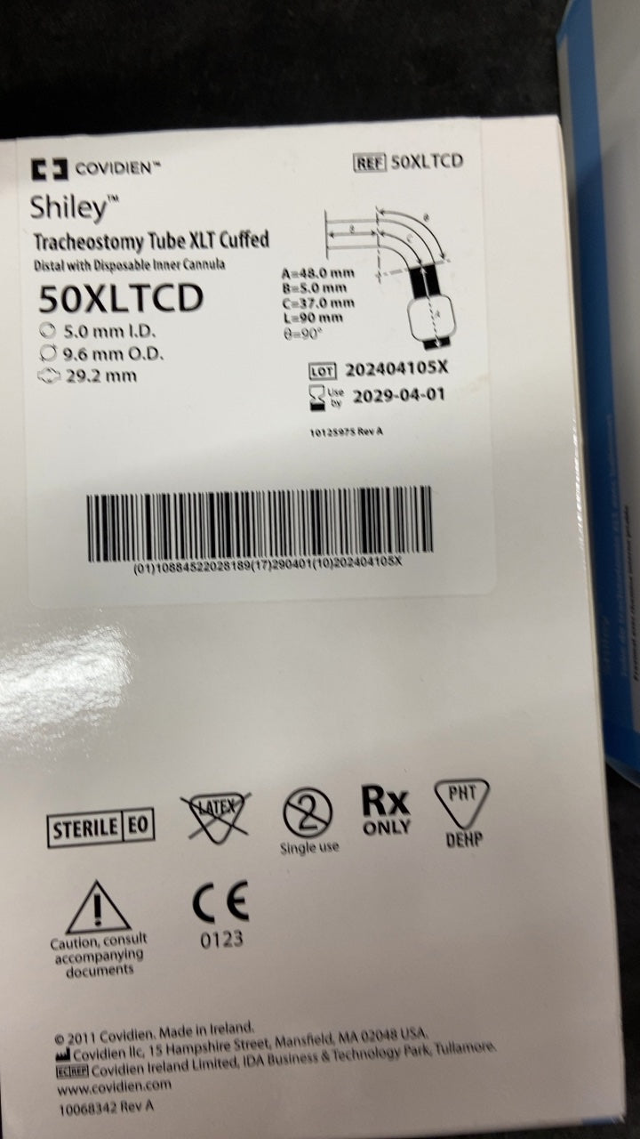 50XLTCD - COVIDIEN - Shiley Tracheostomy Tube XLT Cuffed Distal with Disposable Inner Cannula, (BX/1)