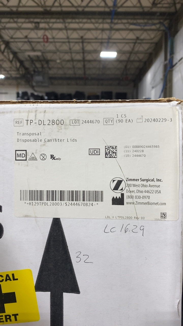 TP-DL2800 - ZIMMER - Transposal Disposable Canister Lids, (BX/90)