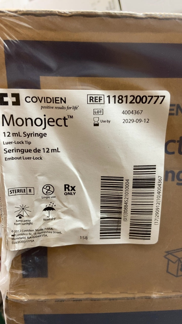 1181200777 - COVIDIEN - Monoject 12 mL Syringe Luer-Lock Tip, (CS/480)