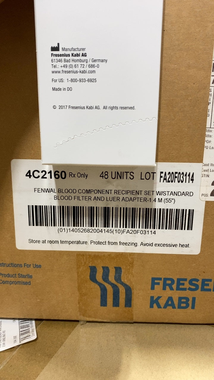 4C2160 - FRESENIUS - FENWAL BLOOD COMPONENT RECIPIENT SET W/STANDARD BLOOD FILTER AND LUER ADAPTER-1.4 M (55"), (CS/48)