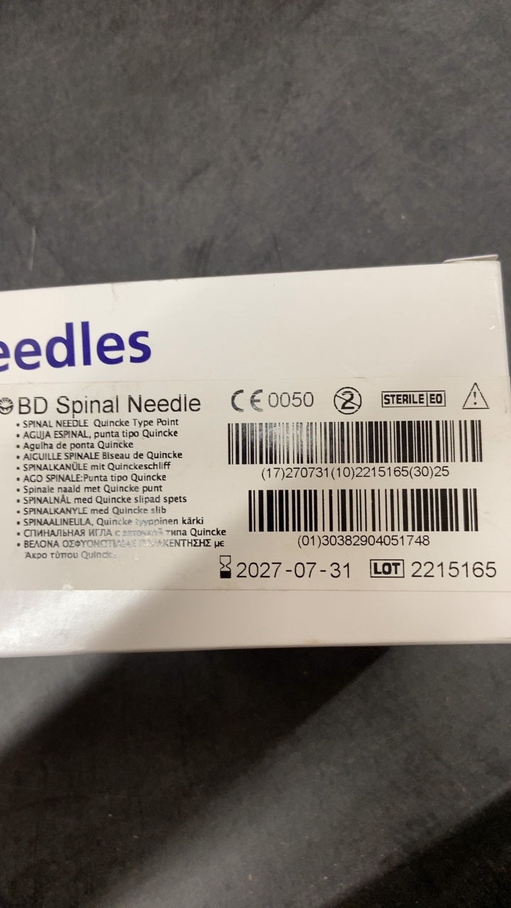 405174 - BD - Bd Spinal Needle, Quincke Type Point, 18G X 3.00In (1.2 Mm X 75 Mm), (BX/25)