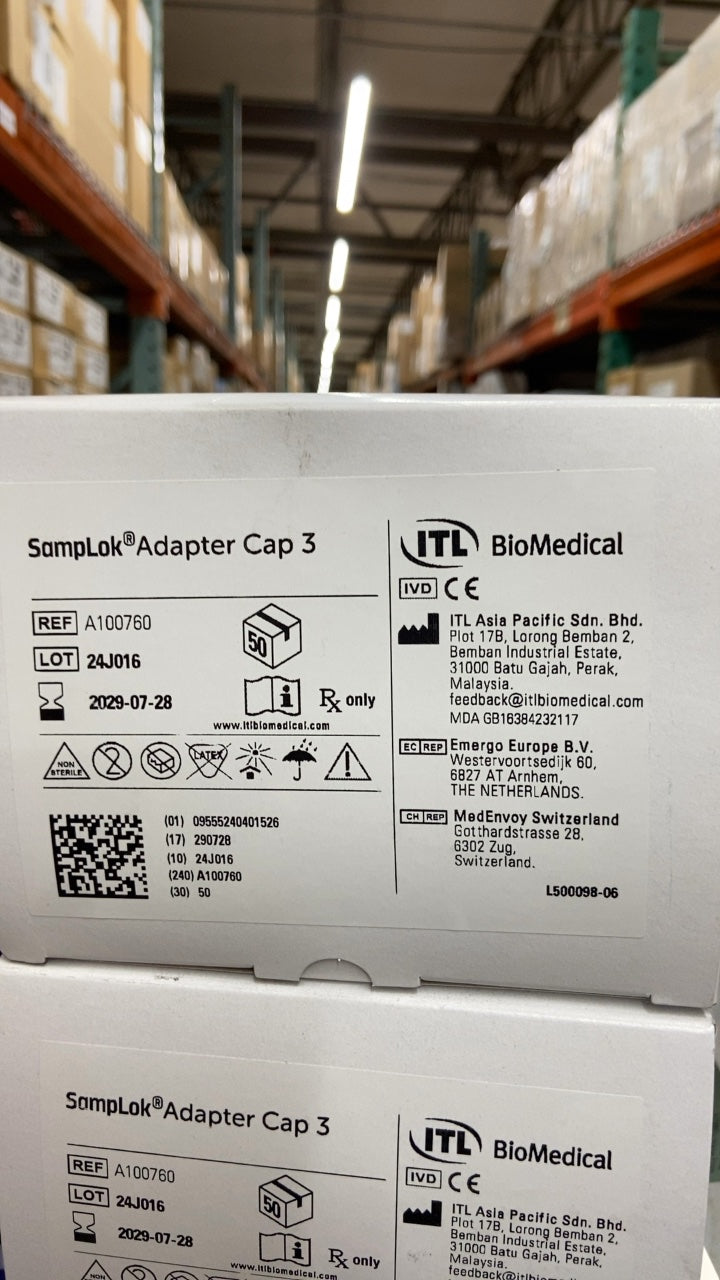 A100760 - ITL BIOMEDICAL - SampLok Adapter Cap 3, (BX/50)