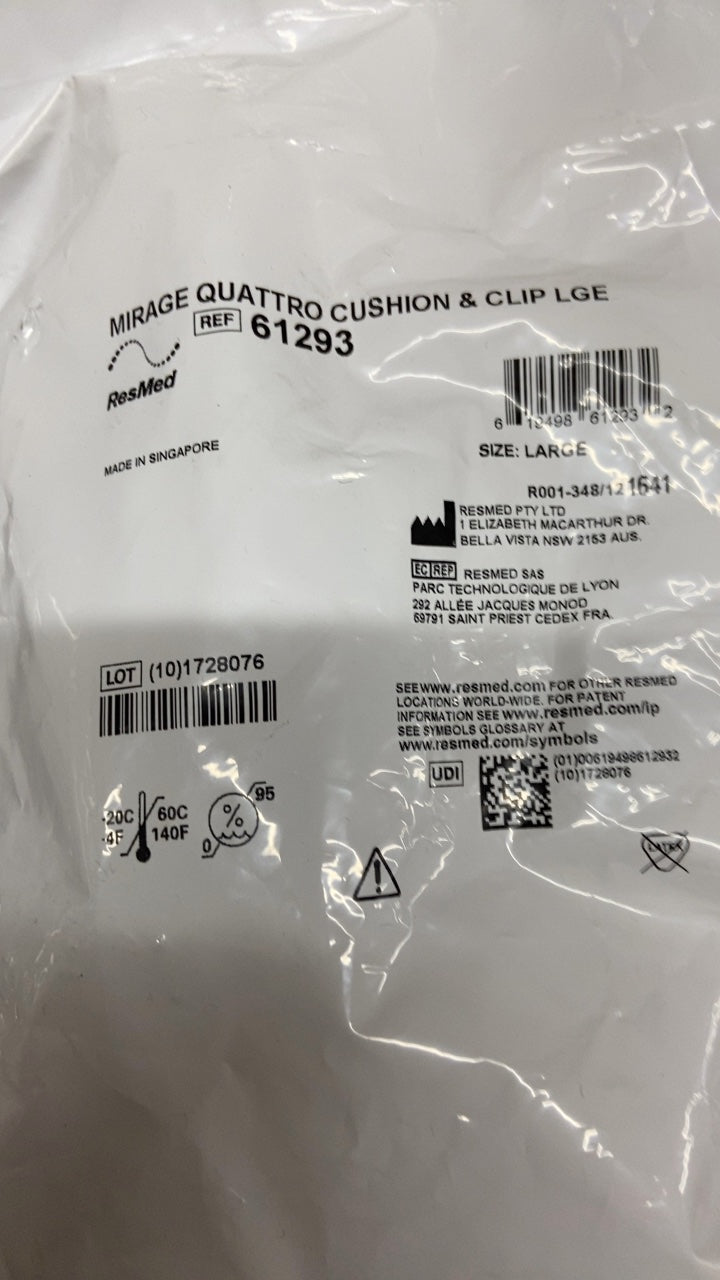 61293 - RESMED - MIRAGE QUATTRO CUSHION & CLIP LGE, (EA/18)