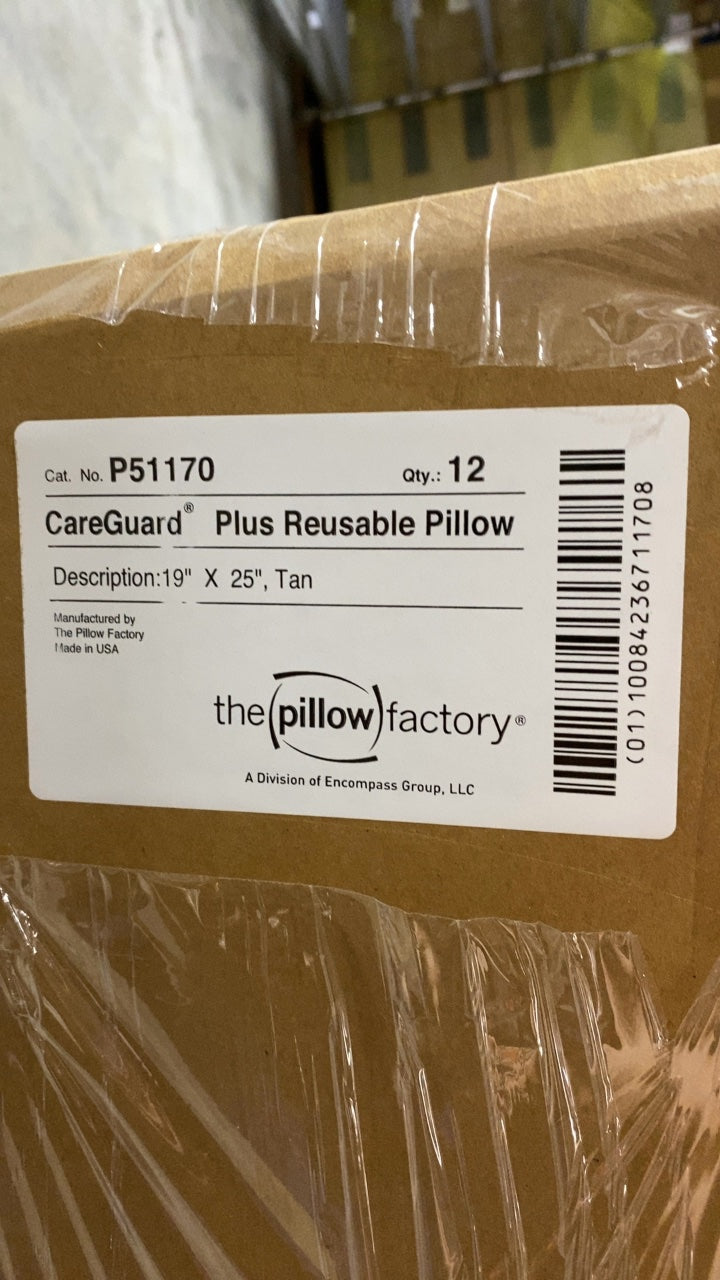 P51170 - THE PILLOW FACTORY - CareGuard Plus Reusable Pillow 19" X 25", Tan, (BX/12)
