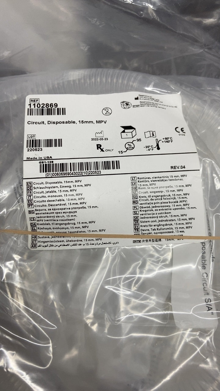 1102869 - RESPIRONICS - Circuit, Disposable, 15mm, MPV, (EA/1)