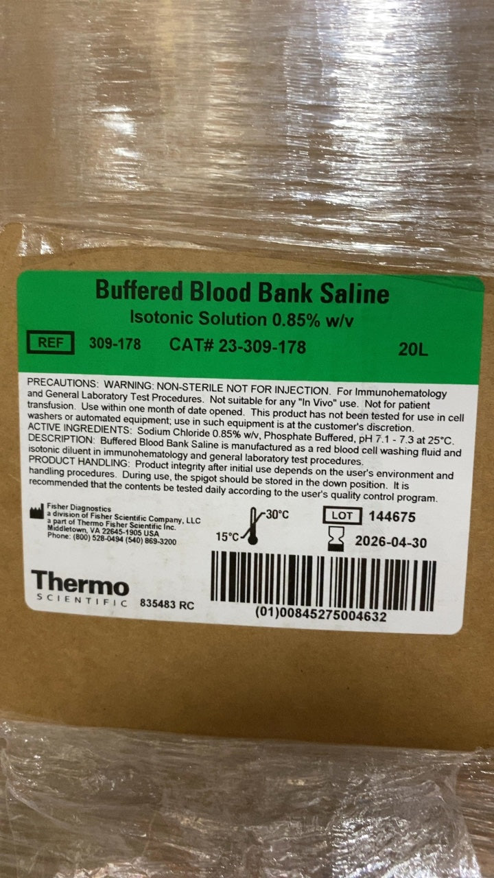 309-178 - FISHER SCIENTIFIC - Buffered Blood Bank Saline Isotonic Solution 0.85% w/v, (BX/1)