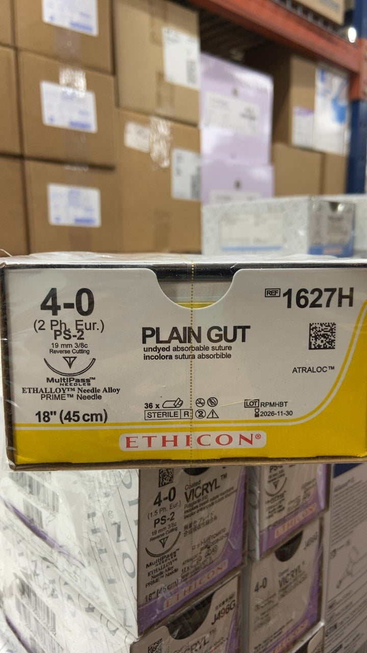 1627H - ETHICON - Gut Plain Absorbable Monofilament Suture, Size 4-0, 18 in. Length, PS-2 Needle, (BX/36)