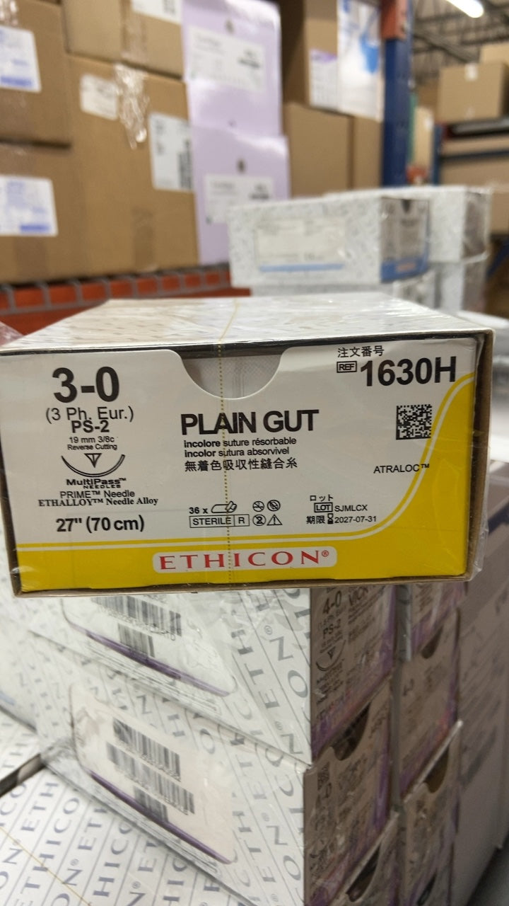 1630H - ETHICON - Gut Plain Absorbable Monofilament Suture, Size 3-0, 27 in. Length, PS-2 Needle, (BX/36)