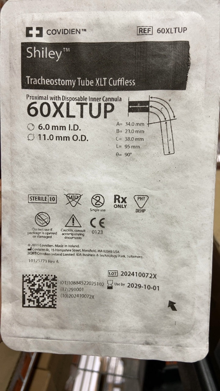 60XLTUP - COVIDIEN - Shiley Tracheostomy Tube XLT Cuffless Proximal with Disposable Inner Cannula, (EA/1)