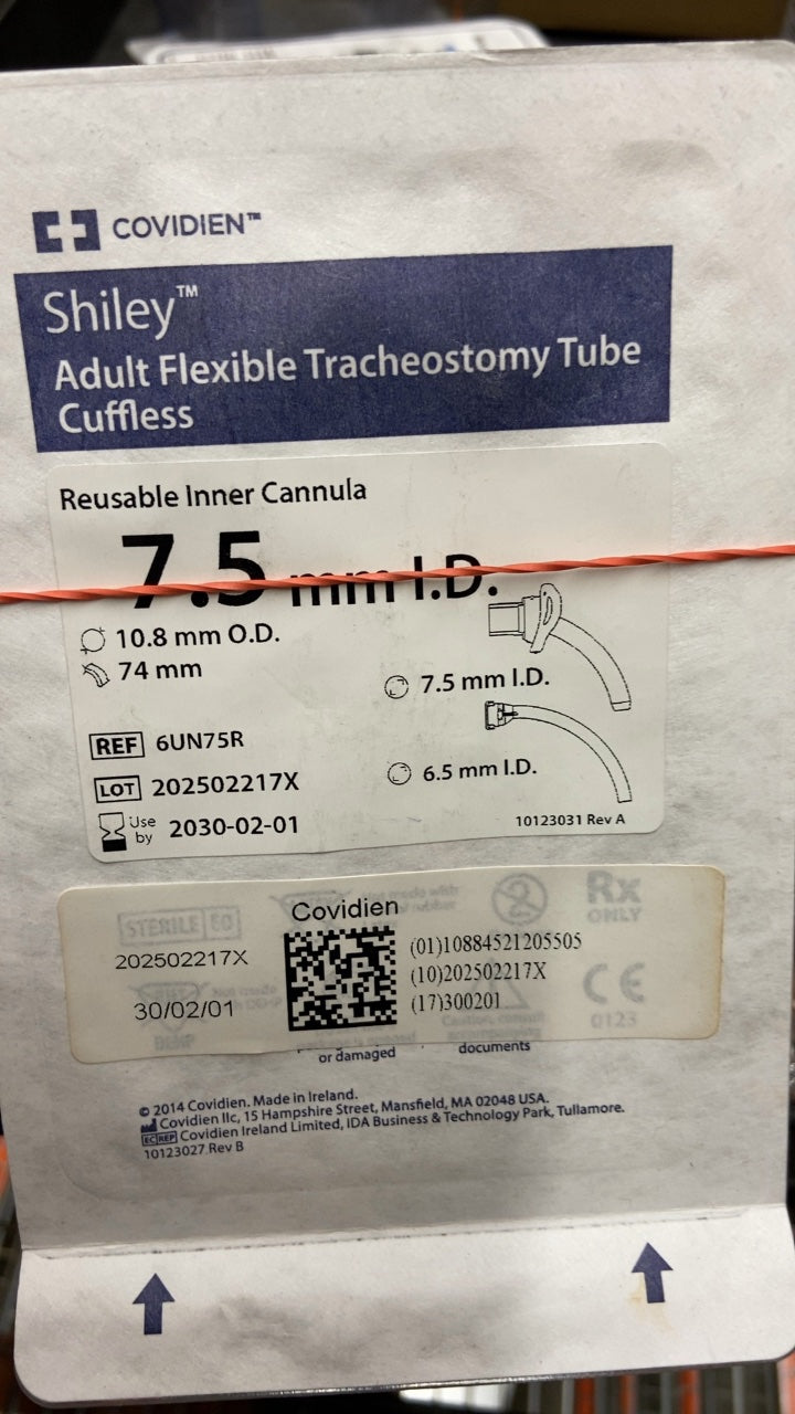 6UN75R - COVIDIEN - Shiley Adult Flexible Tracheostomy Tube Cuffless, (EA/1)