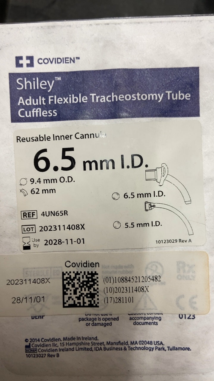 4UN65R - COVIDIEN - Shiley Adult Flexible Tracheostomy Tube Cuffless Reusable Inner Cannula 6.5 mm I.D., (EA/1)