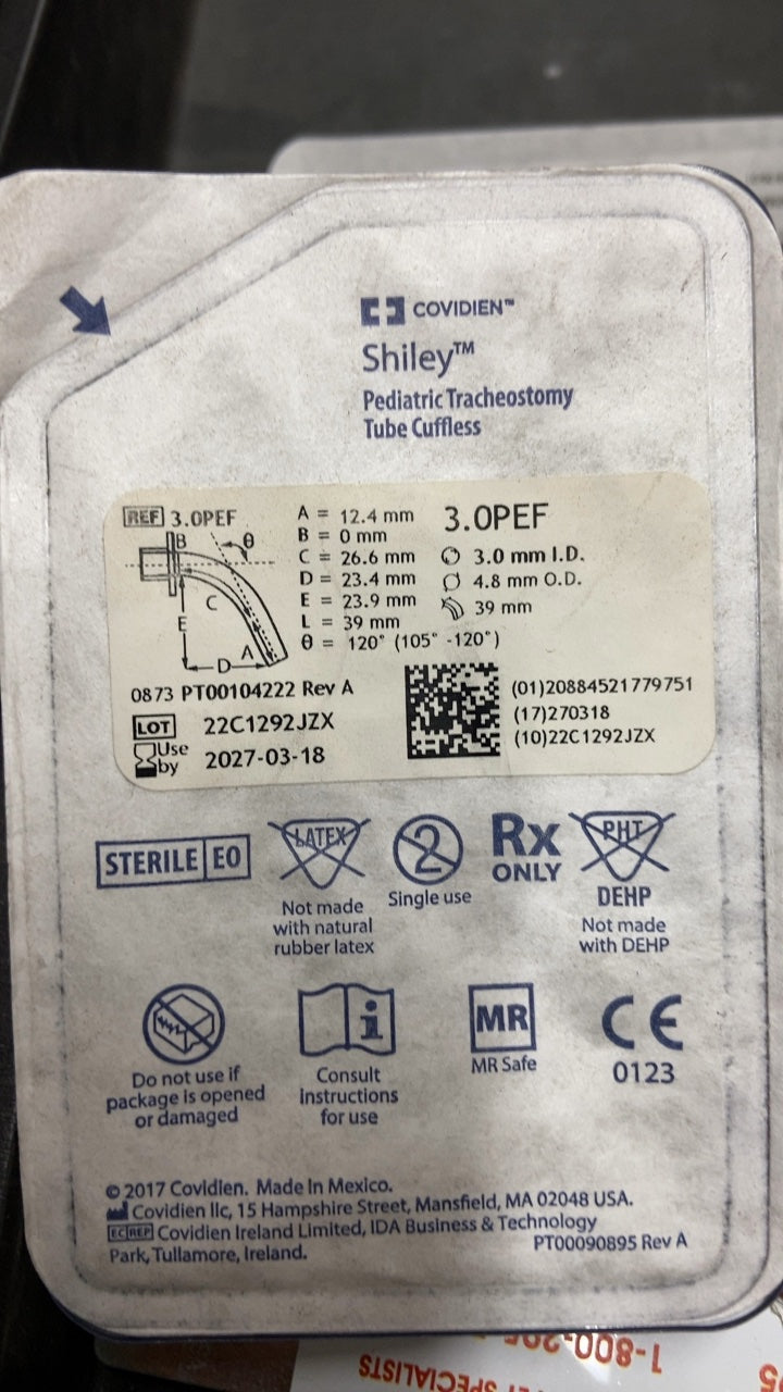 3.0PEF - COVIDIEN - Shiley Pediatric Tracheostomy Tube Cuffless, (EA/1)