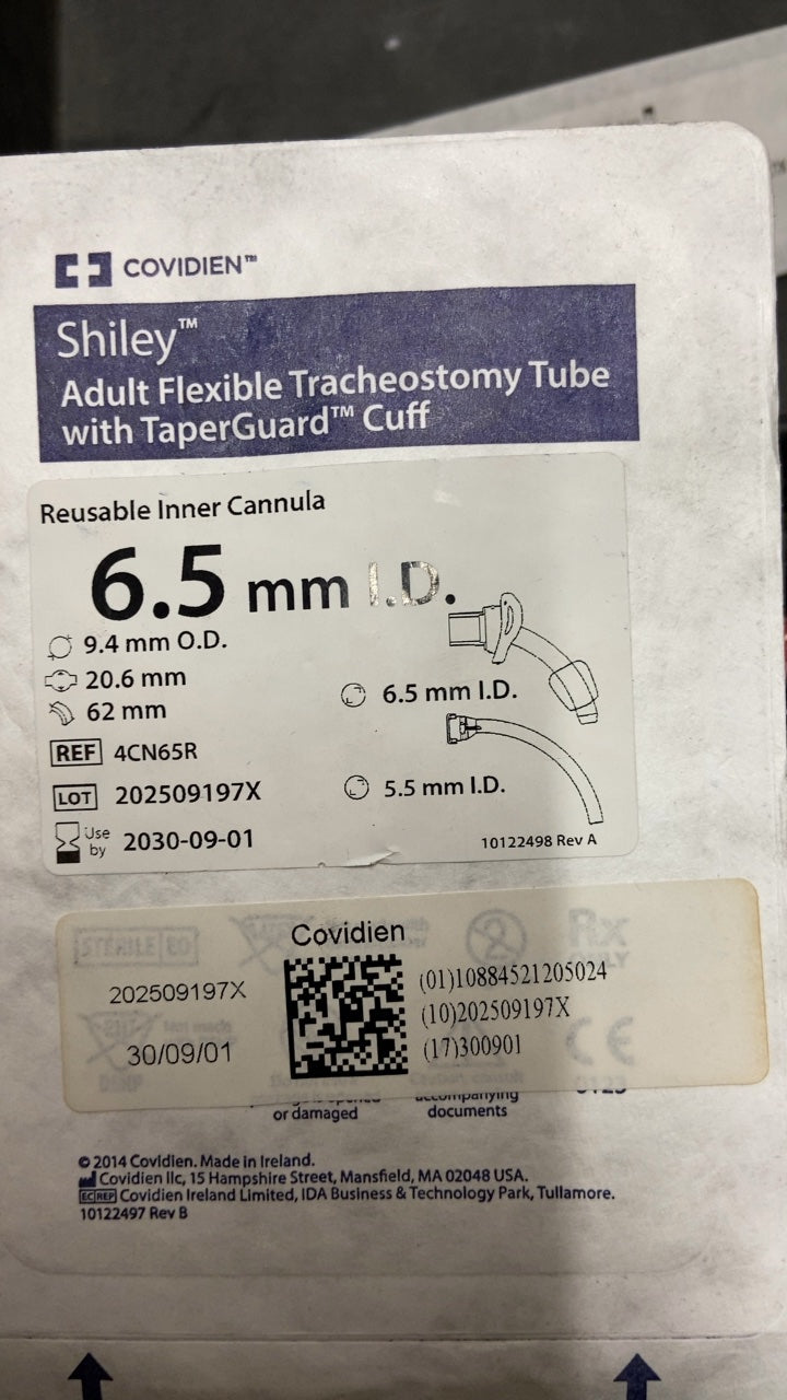 4CN65R - COVIDIEN - Shiley Adult Flexible Tracheostomy Tube with TaperGuard Cuff - Reusable Inner Cannula 6.5 mm I.D., (EA/1)