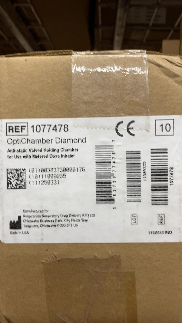1077478 - RESPIRONICS - OptiChamber Diamond Anti-static Valved Holding Chamber for Use with Metered Dose Inhaler, (CS/10)