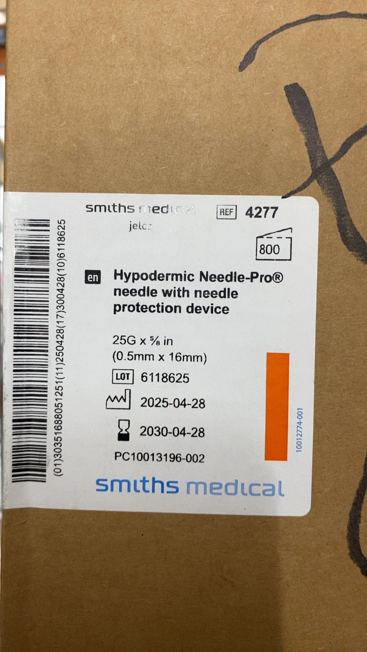 4277 - SMITHS MEDICAL - Hypodermic Needle-Pro® needle with needle protection device 25G x ⅝ in (0.5mm x 16mm), (CS/800)