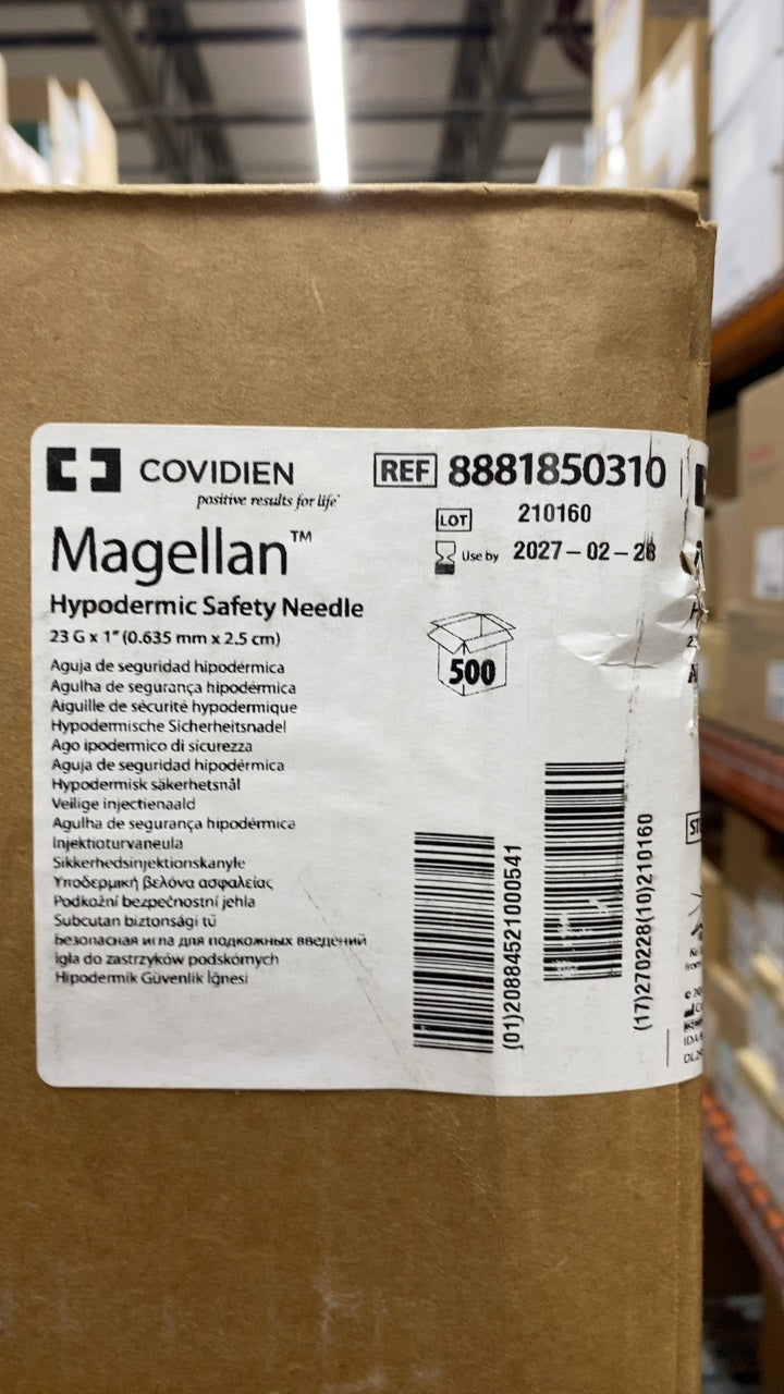 8881850310 - COVIDIEN - Magellan Hypodermic Safety Needle 23 G x 1" (0.635 mm x 2.5 cm), (CS/500)