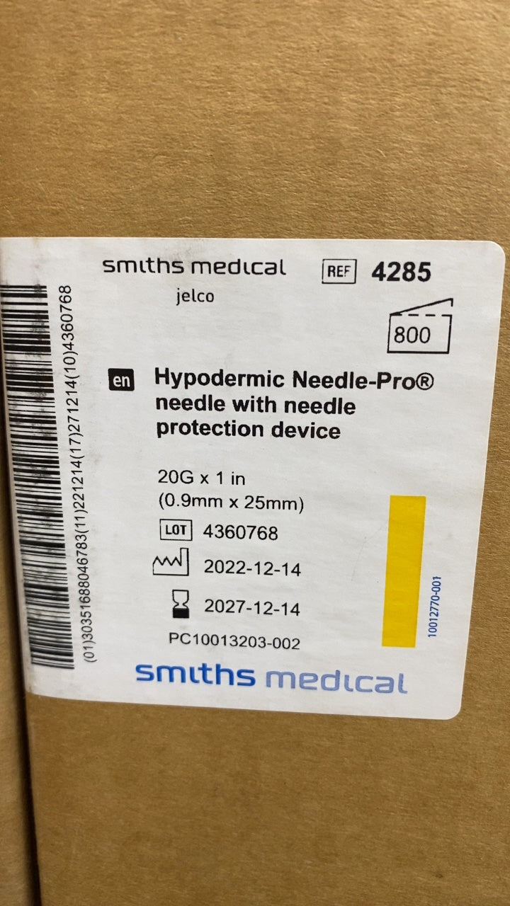 4285 - SMITHS MEDICAL - Hypodermic Needle-Pro® needle with needle protection device 20G x 1 in (0.9mm x 25mm), (CS/800)