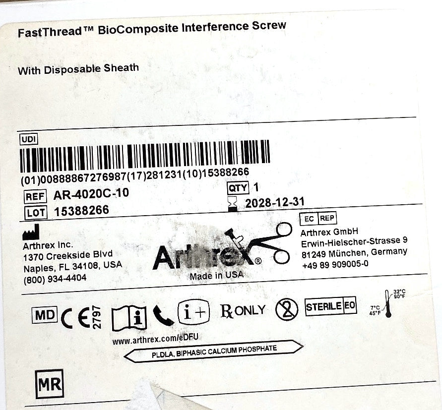 AR-4020C-10 - ARTHREX - Ø10X 20MM BC IF SCRW, VENTED, (BX/1)