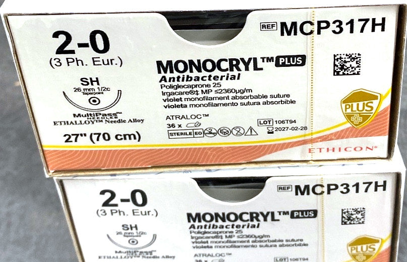 MCP317H - ETHICON - Antibacterial Violet Monofilament (Poliglecaprone 25), Absorbable Surgical Suture, (BX/36)