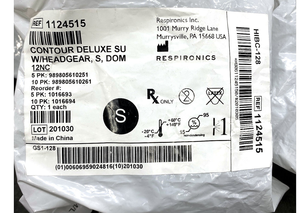 1124515 - RESPIRONICS - Contour Deluxe Mask and Headgear, Single Patient Use, Small, USA, (EA/1)