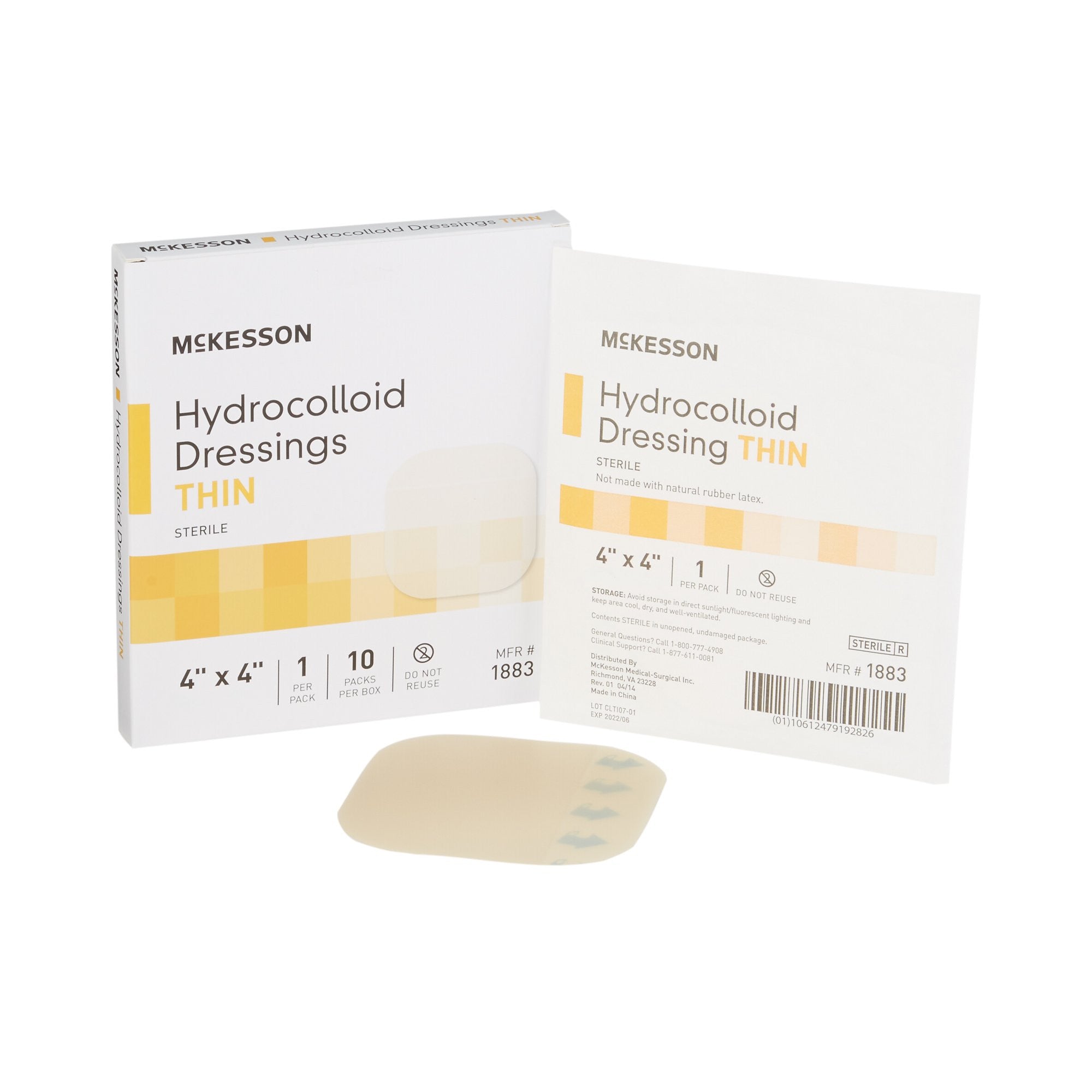 882982 - McKesson - McKesson Thin Hydrocolloid Dressing Film Backing 4 X 4 Inch Square Hydrocolloid / Film, 1883, Case of 200, (CS)