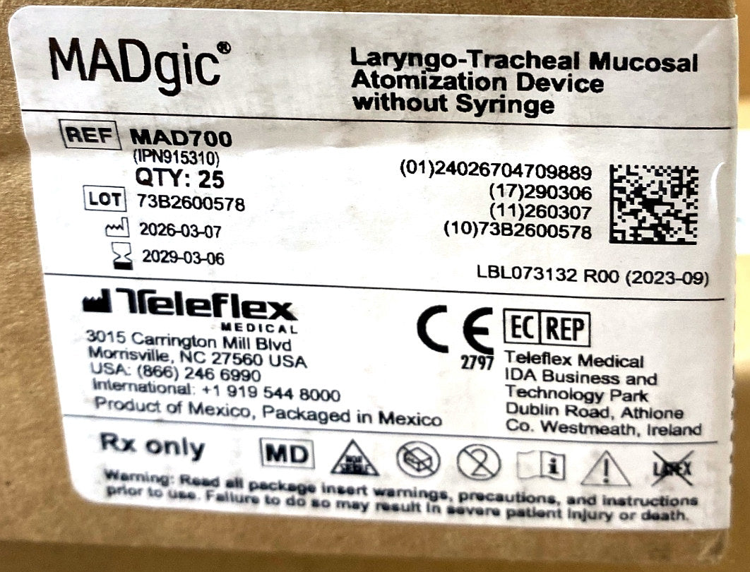 MAD700 - TELEFLEX - MADgic Atomizer without Syringe, (BX/25)